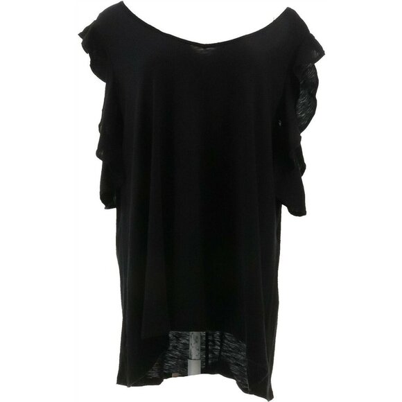 DG2 Diane Gilman Slub Cold Shoulder Ruffle Top - Picture 2 of 4